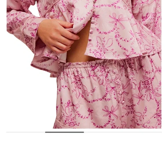 Free People Pink Patterned Women's Pajama Shorts Set - Picture 2 of 4